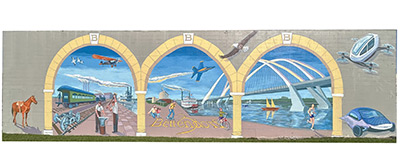 Mural of arches showing progress through time